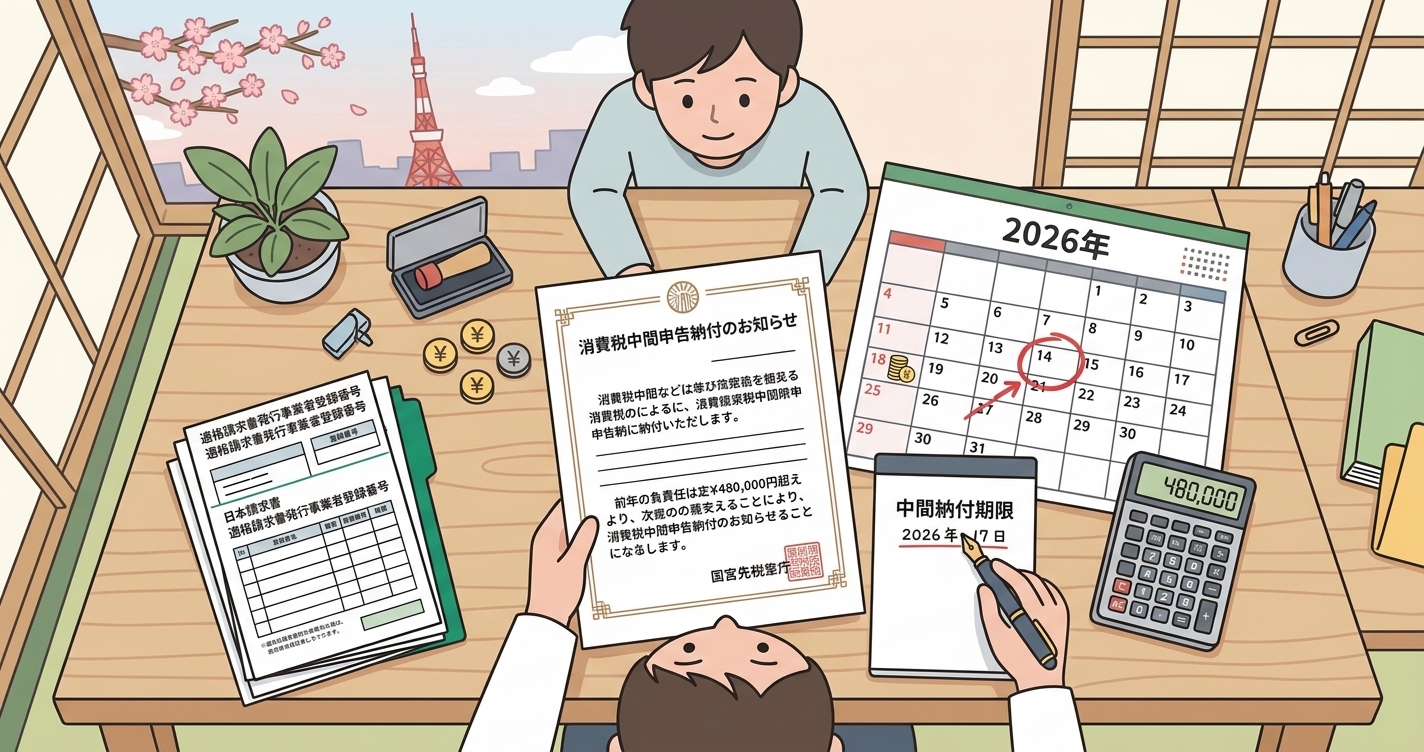 消費税の中間申告・中間納付ガイド2026|フリーランス・個人事業主必見